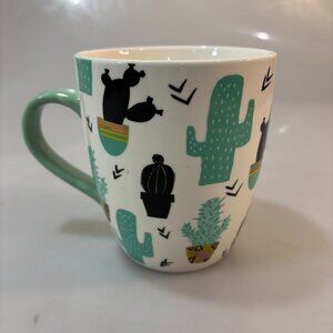 Cracker Barrel Teal Black Cactus Cacti Stoneware Mug Oversize 18 oz Southwestern